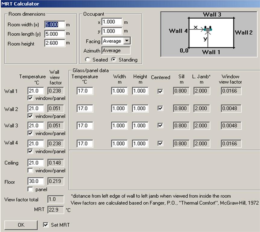 Figure 9 Screen shot from the ASHRAE Thermal Comfort Tool MRT Calculator.