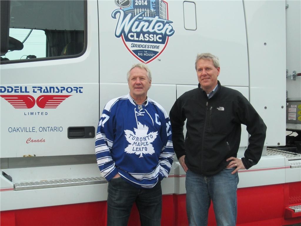 Hockey great Darryl Sittler and Steve Hoffins from Johnson Controls (York) at the official launch of the 2014 Bridgestone NHL Winter Classic Ice Truck sponsored by York.