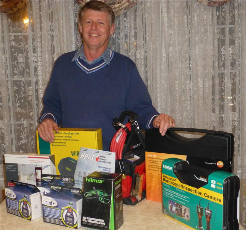 HPAC's Tremendous Tool Take-Away contest winner was Gerry Myers of Myers Refrigeration Service in Stittsville, ON. He took home an inspection camera, distance meter, combustion analyzer, CO monitor, dual readout thermometer, portable torch kit and electronic charging scale.