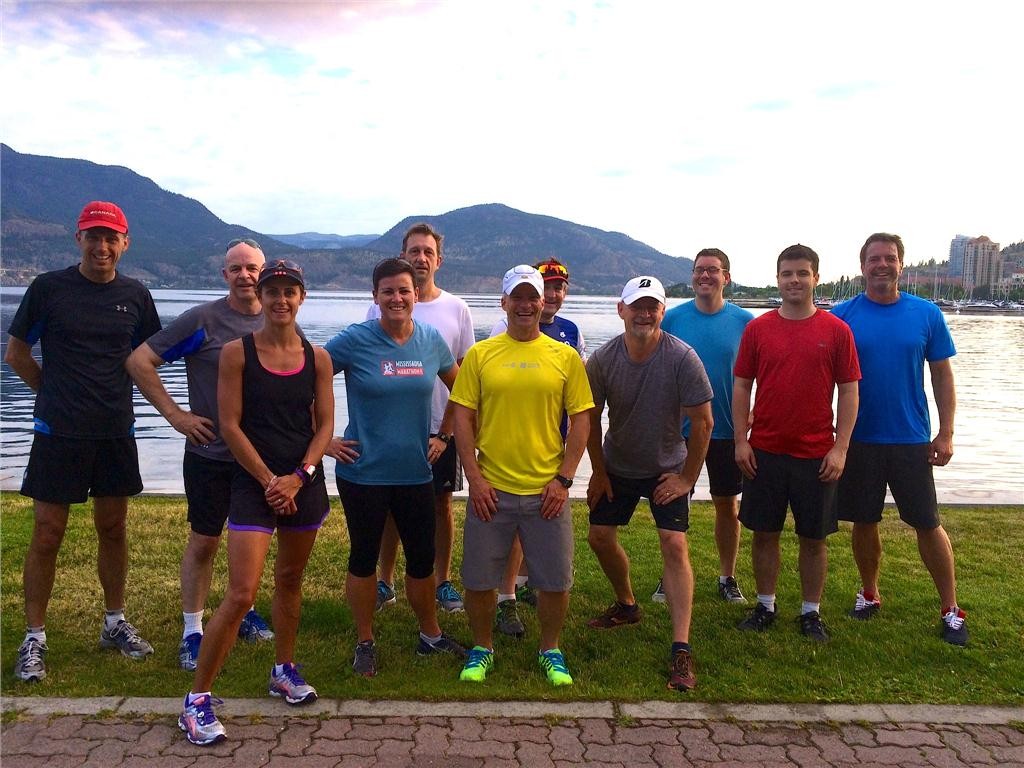 Matt Hill (yellow shirt), co-founder of Run For One Planet, guided a group of CIPH conference attendees for an early morning run along downtown Kelowna's beautiful habourfront area.
