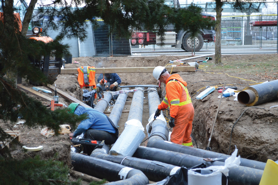 Distribution pipes being installed at the Sleeman Centre in Guelph, ON.