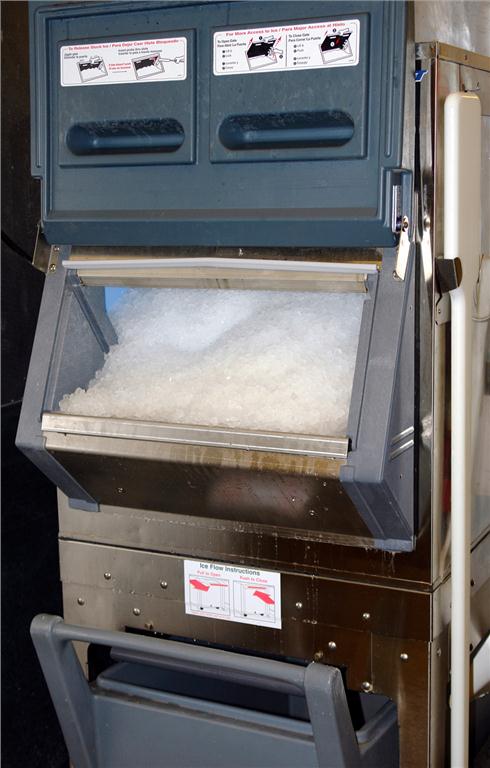 Flaker ice machine for supermarket meat and fish displays.