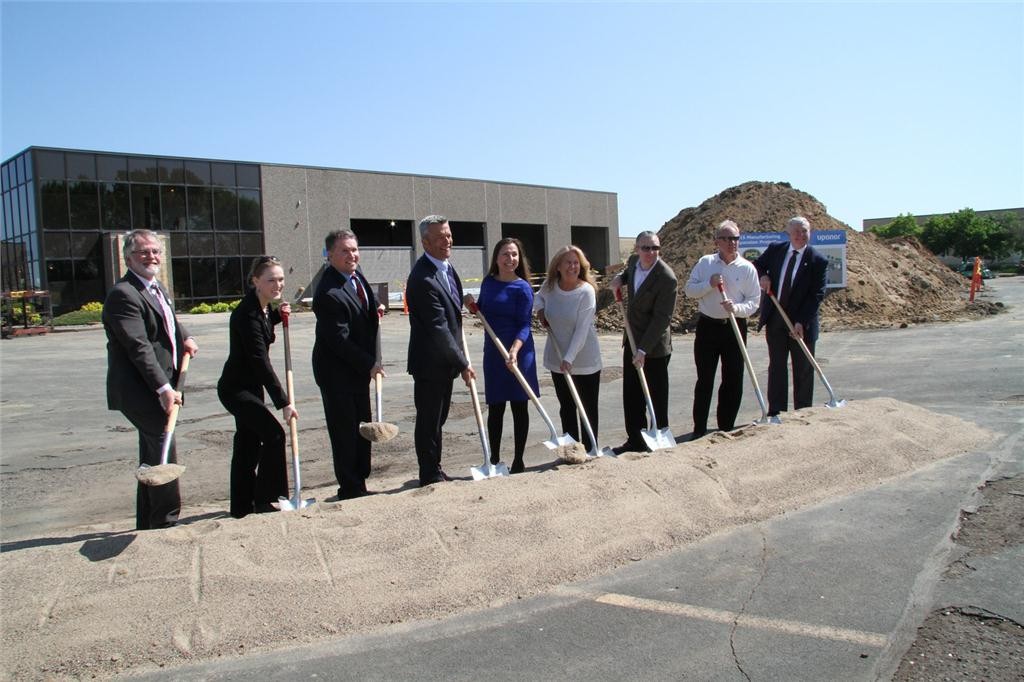 Political and community leaders celebrate the groundbreaking for Uponor's new facility in Apple Valley, MN. Bill Gray, president, Uponor North America is third from the left.