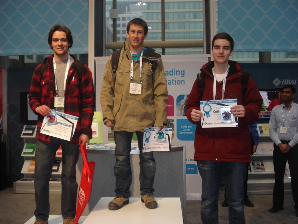 Winners of the 2014 HRAI "Heating System Technician" competition in the Secondary School division, (l to r) First - Brady Erb, Elmira District Secondary School, Second - Brodie Altman, Elmira District Secondary School and Third - Cole Burkhart, Elmira District Secondary School.